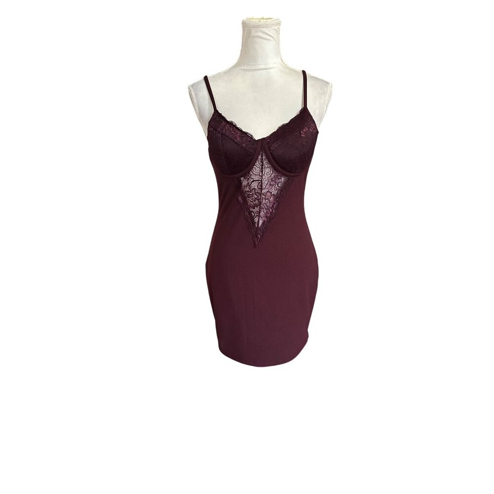 Womens Baby Doll Lace-Trimmed Sheer Mini Dress Dark Romantic Coquette Padded Bra